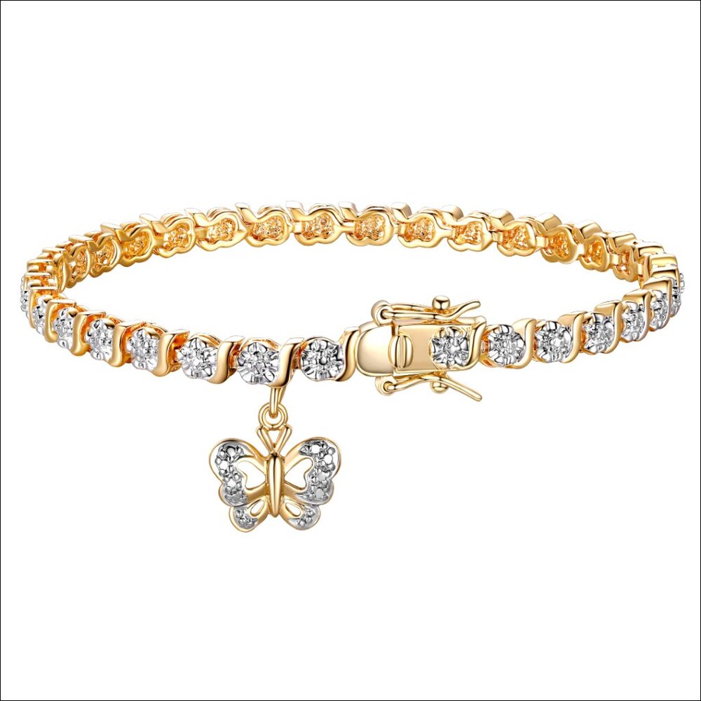 Gold Plated Diamond Accent Tennis Bracelet with Butterfly Charm